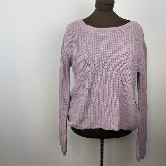 Moon And Madison Purple Sweater Lace Up Back crewneck pullover size Large - Picture 1 of 5